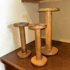 3 Primitive Thread Spool Vintage Bobbin Wood Boho Farmhouse Country Cottage Lrg