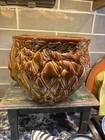 Vtg McCoy 1488 Large Brown Majolica Quilted Pottery Jardinere 8”