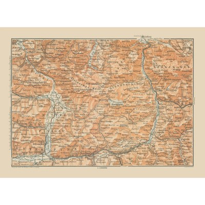 Historic Map - Mitter Pinzgau Region Austria - Baedeker 1910 - Vintage Wall Art