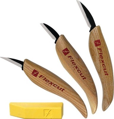 Flexcut Starter Set 3 Different Style Blades w/Polishing Compound Ash Wood KN500