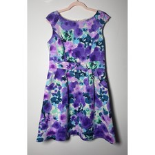 Eliza J Purple Floral Fit & Flare Dress Sleeveless Pockets Watercolor Party 12