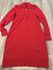 Ralph Lauren Women’s Medium Red Quarter Zip Sweater Midi Dress