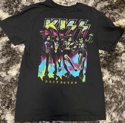 KISS Destroyer Neon Graphic Black T-Shirt Mad Engine Size Small