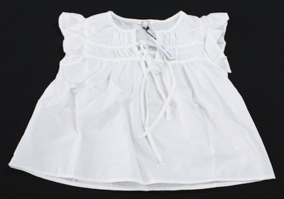Day + Moon Women's Cinched Yoke V-Neck Ruffle Blouse EH6 White Small NWT