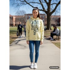 The North Face Womens Hoodie Small Sweatshirt Yellow Pullover Logo