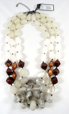 Fabulous New 3 Stranded Bead Necklace In Earth Tones  Grays 29.99 Tags N2439