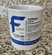 Fisher Scientific Coffee Cup CAFFEINE Chemical Label Mug Laboratory Scientist
