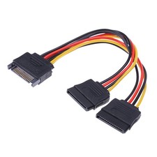 High Speed SATA Power 15-pin Male to Dual 15-pin Female Y-Splitter Cable Adap...