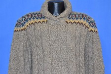 vintage 80s RALPH LAUREN CABLE KNIT SHAWL NECK WOOL GRAY WARM SWEATER MEDIUM M