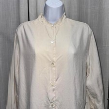 Elegant Cream Button-Up Blouse with Mandarin Collar