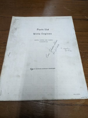 Witte Engines Model 100RDA And 120RDA Commercial Parts List