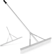 Goplus Landscape Rake 36 Inch, Aluminum Rake Head W/36 Tines and 68" Long Non-Sl