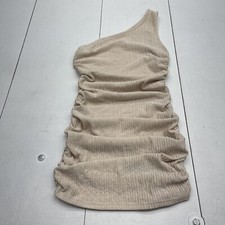 Shein Beige Textured Ruched One Shoulder Bodycon Dress Women’s Size Medium
