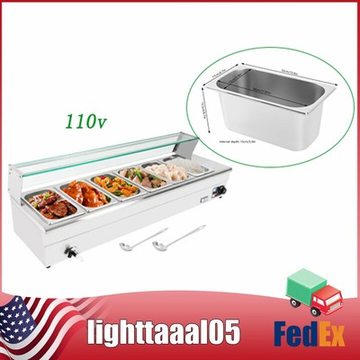 6-Pans Electric Food Warmer Steam Table Buffet Bain Marie Countertop Commercial
