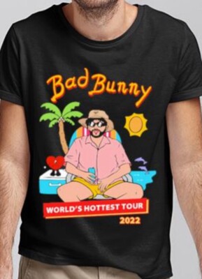 Bad Bunny Shirt Adult M Black Worlds Hottest Tour 2022 City Line