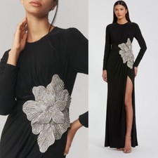 Mac Duggal NEW Black Jersey Long Sleeve Gown With Embellished Flower 698 Sz 10