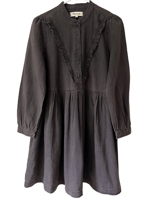 NEW Madewell Denim Ruffle-Yoke Babydoll Dress in Lunar Wash Black | eBay