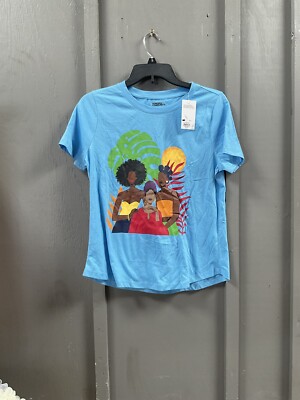 Sonoma Community Womens Blue Graphic T Shirt Tropical Women Small Petite