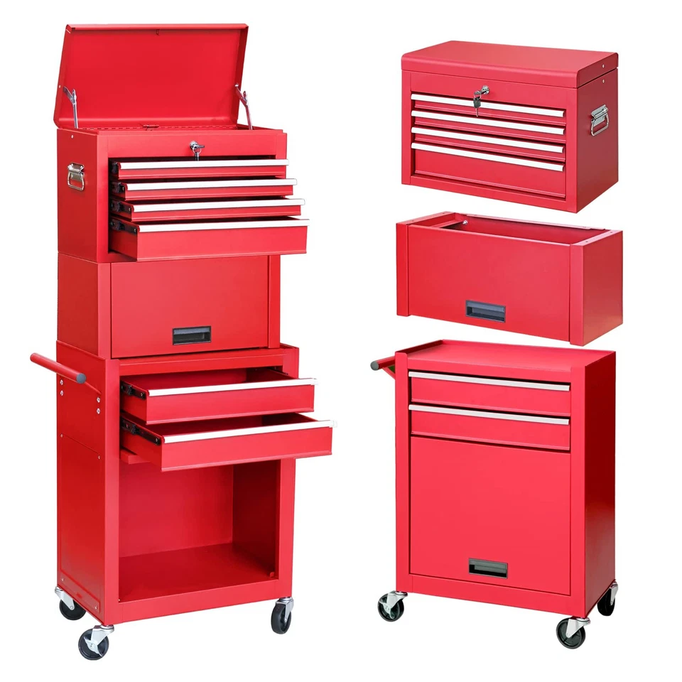 Шкаф для инструментов на роликах Torin 6 ящиков 3 в 1: съемный органайзер для инструментов, красный - Изображение 3 из 4