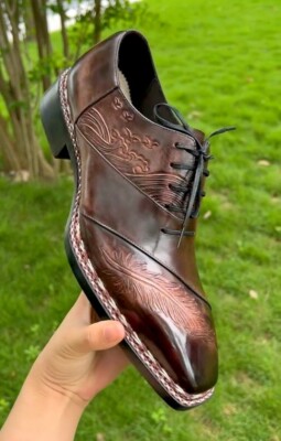 Men's Special Handmade leather Shoes Brown Lace-Up Formal Dress Wedding Footwear