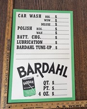 Bardahl Car Wash and Tune Up Heavy Card Stock Price Board