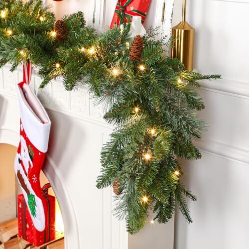 Pre-lit Christmas Garland, Natural Rustic Cedar Pine with Pine Cones Decor 9FT - Picture 8 of 8