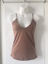 New ZARA taupe Brown STRAPPY TOP V-neck Thin Straps Stretch camisole SMALL 5566