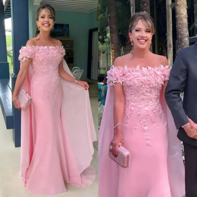 Elegant Pink Mother Of The Bride Dresses 3D Floral Appliques Wedding Guest Gowns