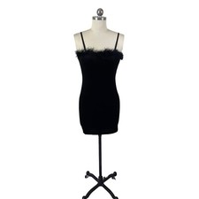 Zaful Womens Dress 6 Black Velvet Feather Strappy Sleeveless Evening Party