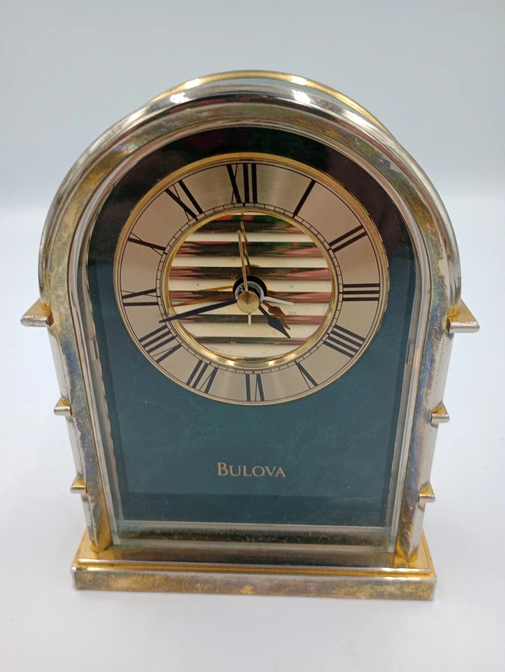 Vintage BULOVA Archtop Jutebox Green Jade Mantle Shelf Desk Alarm Clock Works! - Image 3 of 4