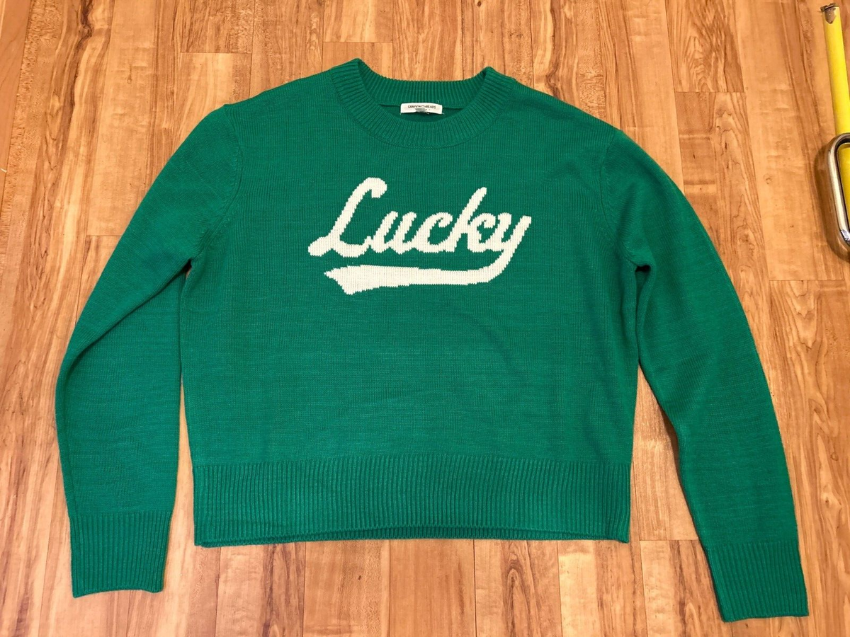 Grayson Threads Womens Lucky Graphic Knit Sweater Green Size XXL 2XL  Scripted