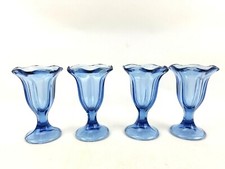 4 Vintage Pedestal Blue Beverage Or Sherbert Ice Cream Glasses 6 1/4" Tall
