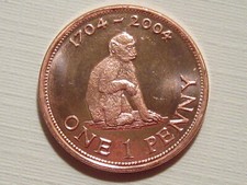 2004 Gibraltar Coin copper MONKEY Uncirculated beauty  300th annivers  ebayship