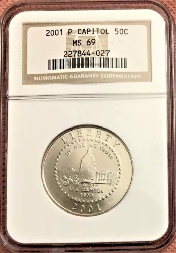 2001-P CAPITOL VISITOR CENTER HALF DOLLAR COINS GRADED BY NGC AS MS69