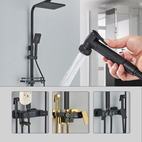 Exposed Shower Faucet Set Rainfall Wall Shower System Fixture w/Hand Sprayer