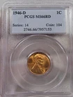 BU RED GEM 1946-D Lincoln Wheat Penny PCGS MS66RD.  #62