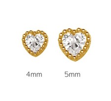 14K Solid Gold Love CZ Heart Bezel Stud Screw Back Earrings Valentine's Day Gift