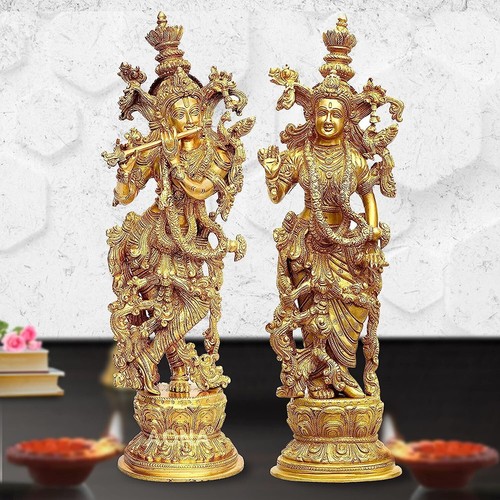 Figurine Hindoue Radha Krishna En Résine - Statue Artisanale Décorative