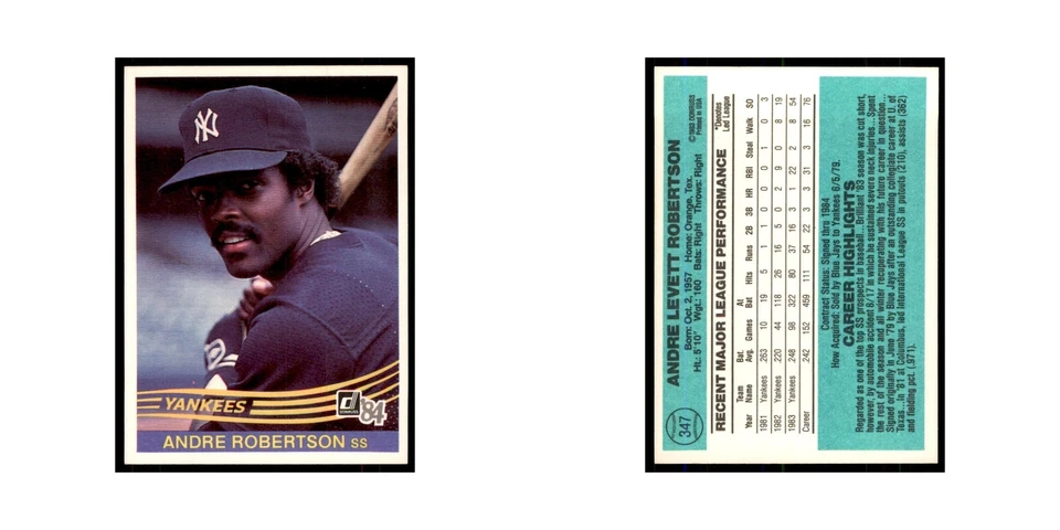 Andre Robertson 1984 Donruss #347 New York Yankees Baseball Card NM - Image 3 of 3