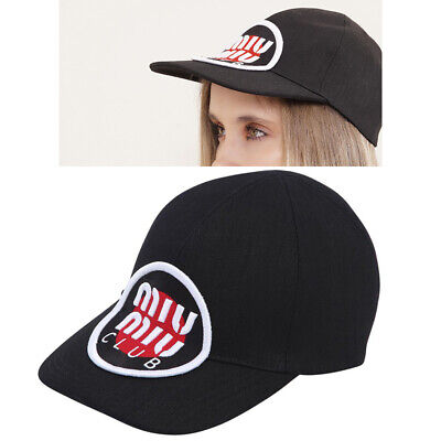 sz M NEW $290 MIU MIU Black MIU MIU CLUB Cotton Logo Patch BASEBALL CAP HAT  Rare | eBay