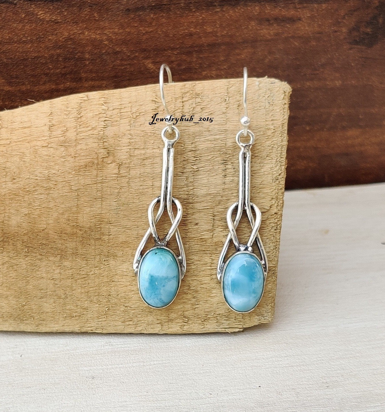 Natural Larimar Gemstone Earring 925 Sterling Silver Amazing Gift Jewelry MO2180