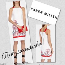 Karen Millen White Embroidered Casual Occasion Office Work Evening Dress UK 6