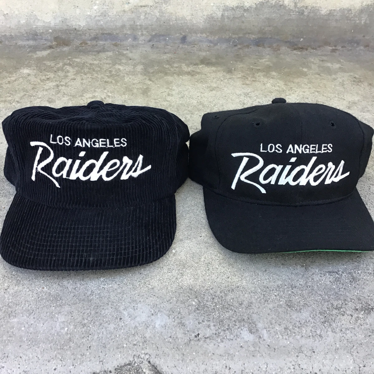 Lot of 2 Vintage Sports Specialties Los Angeles Raiders Hat Cap NFL Black NFL