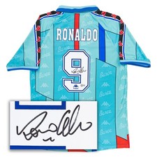 Ronaldo Nazario Signed Jersey Beckett Kappa FC Barcelona Away Blue Throwback