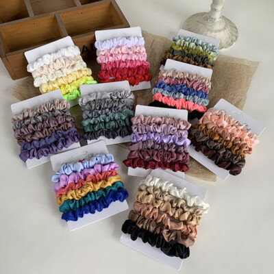 6 Teile/Satz Kleine Scrunchies Seide Satin Pferdeschwanz Halter Haar Seil H
