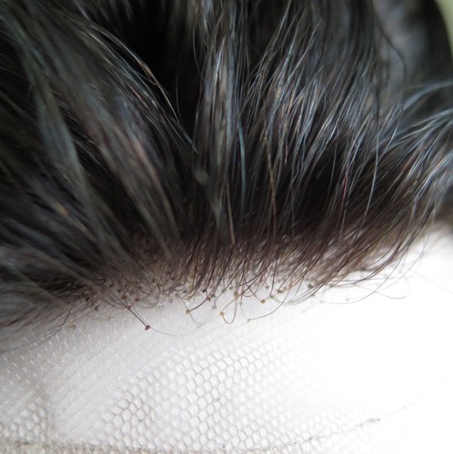 French Lace front Hair Replacement System Skin Sides Mens Toupee Black Hairpiece - Picture 5 of 8