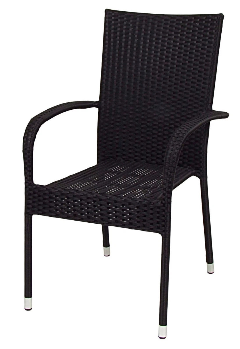 Silla Apilable De Mimbre Negra Para Jardín Y Terraza