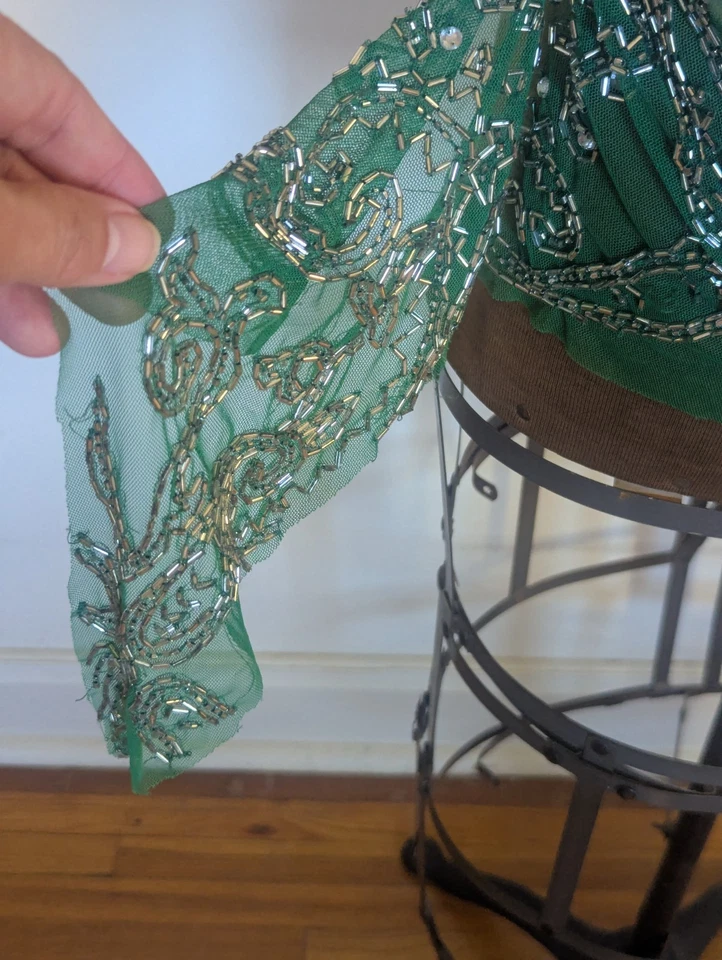 Vintage Womens Y2K Babydoll Fairy Top Size M Beaded Chiffon Ethereal Green - Image 4 of 4