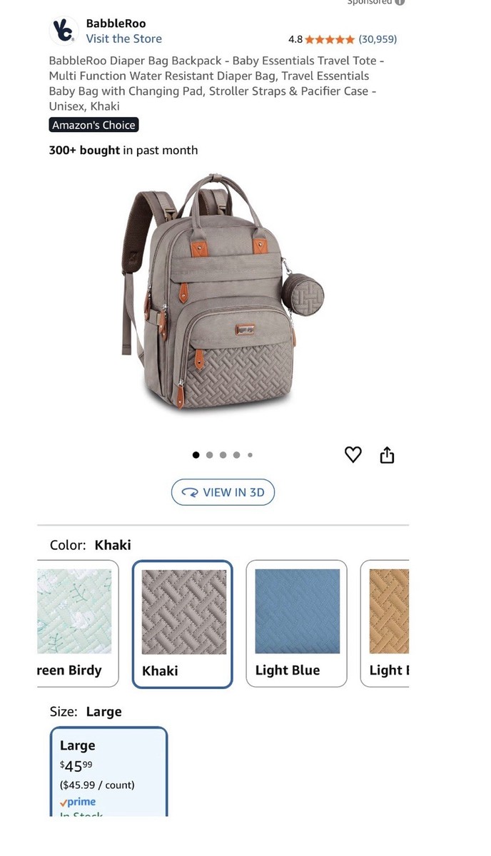 BabbleRoo Khaki Large Diaper Bag Backpack | eBay display picture 2