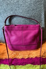 Coach Fuchsia Pink Crossgrain Leather Zip Hobo Shoulder Bag Crossbody